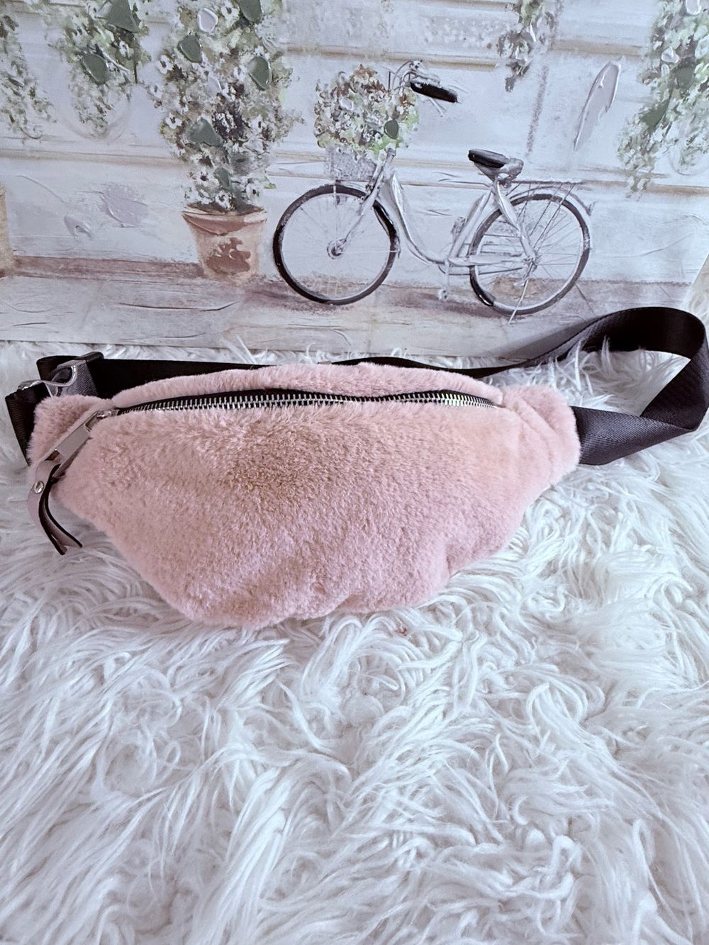 ALDO Blush Pink Faux Leather Crossbody with Fur Trim